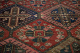 Vintage Bakhtiari carpet's diamond lattice panels with inverted coloration, multi-colored floral petals.