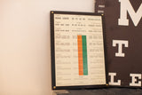 Antique eye exam plaque displaying Jager chart text and vertical color acuity strip.