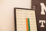 Antique near vision eye chart's lower tests, featuring varied point sizes and color bars.