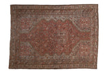Vintage Persian Kamseh carpet, asymmetric medallion, allover floral field, madder rust and silver, 6'1