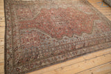 Persian Kamseh carpet border with geometric patterns, madder root rust, and oxidized silver.