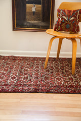 Vintage Persian Hamadan rug with an allover herati design and softened red, ivory, gray border.