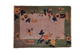 Dusty mauve antique Art Deco mat featuring pictorial vased plant and celadon green border.