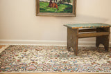Ivory field vintage Persian Kerman rug, European floral design in soft blue and pink, 2'11