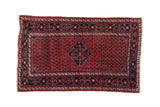 Vintage Persian Engelas rug with a red boteh field, navy diamond medallion, and detailed Herati border.