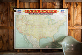 Detail of the antique 1912 Union Pacific map's banner, 