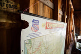 Antique Union Pacific railroad map, damaged top left corner, red and blue logo.