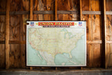 Antique 1912 Union Pacific railroad canvas map, USA routes, banner, top right wear.