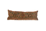 Vintage lumbar pillow from antique Persian Fereghan rug fragment, muted floral motifs, 10x30.