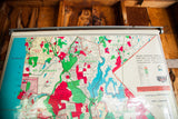 Vintage Westchester map section: hot pink, aqua blue, green, ivory, and metal hanger.