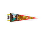 Vintage Hoover Dam felt pennant flag in red with a retro graphic and bold yellow lettering.