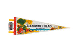 Vintage Clearwater Beach Florida felt pennant with vivid 1970s beach scene graphics.