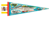 Vintage Tampa Airport felt pennant with yellow ties and souvenir tag on left edge.