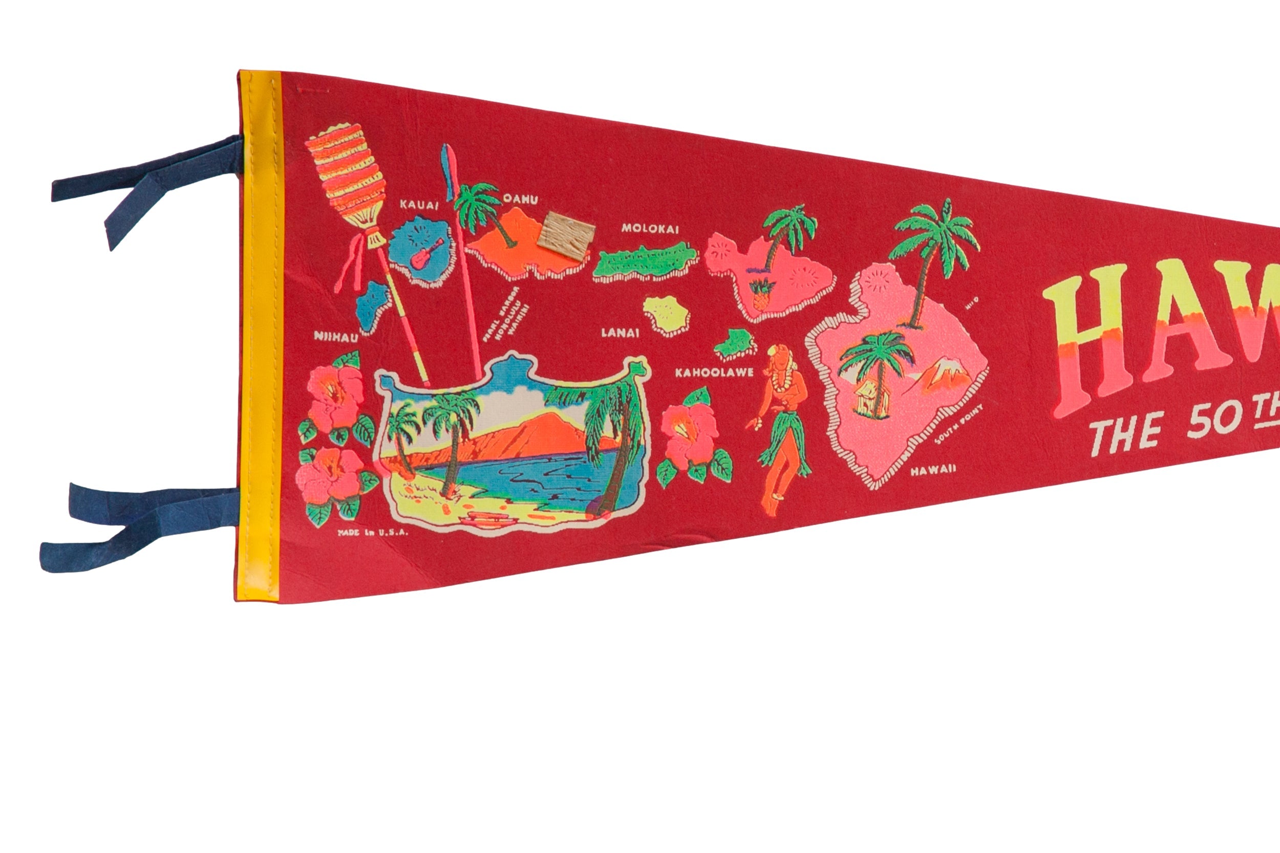 Vintage Hawaii The 50th State Felt Flag Pennant // ONH Item: 12356, Image 1
