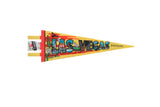 Vintage Las Vegas Nevada felt pennant featuring colorful retro graphics of famous hotels and casinos.