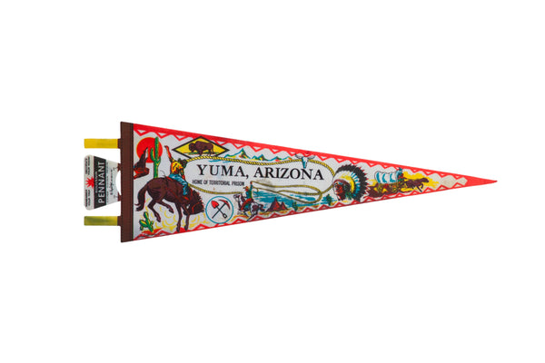 Vintage Yuma Arizona Home of Territorial Prison Felt Flag Pennant // ONH Item: 12361
