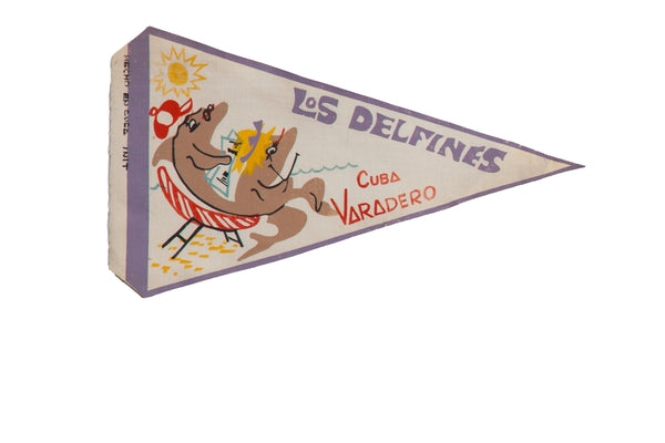 Vintage Los Delfines Varadero Cuba Felt Flag Pennant