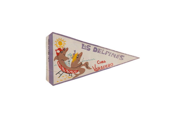 Vintage Los Delfines Varadero Cuba Felt Flag Pennant // ONH Item: 12366
