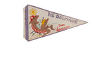 Angled view of the vintage Cuba felt pennant highlighting the purple binding with text.