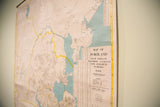 Right side detail of vintage Portland, Maine map with title, towns, and aged patina.