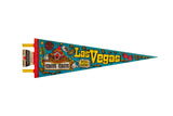Vintage Circus Circus Las Vegas felt pennant with a colorful clown, casino graphics, and yellow lettering.