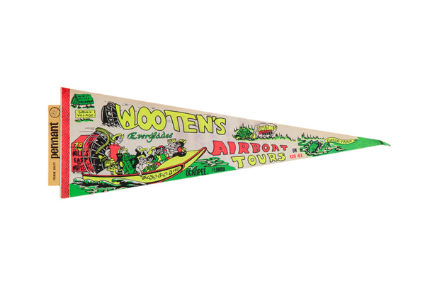 Vintage Wootens Airboat Tours Ochopee Florida Felt Flag Pennant // ONH Item: 12374