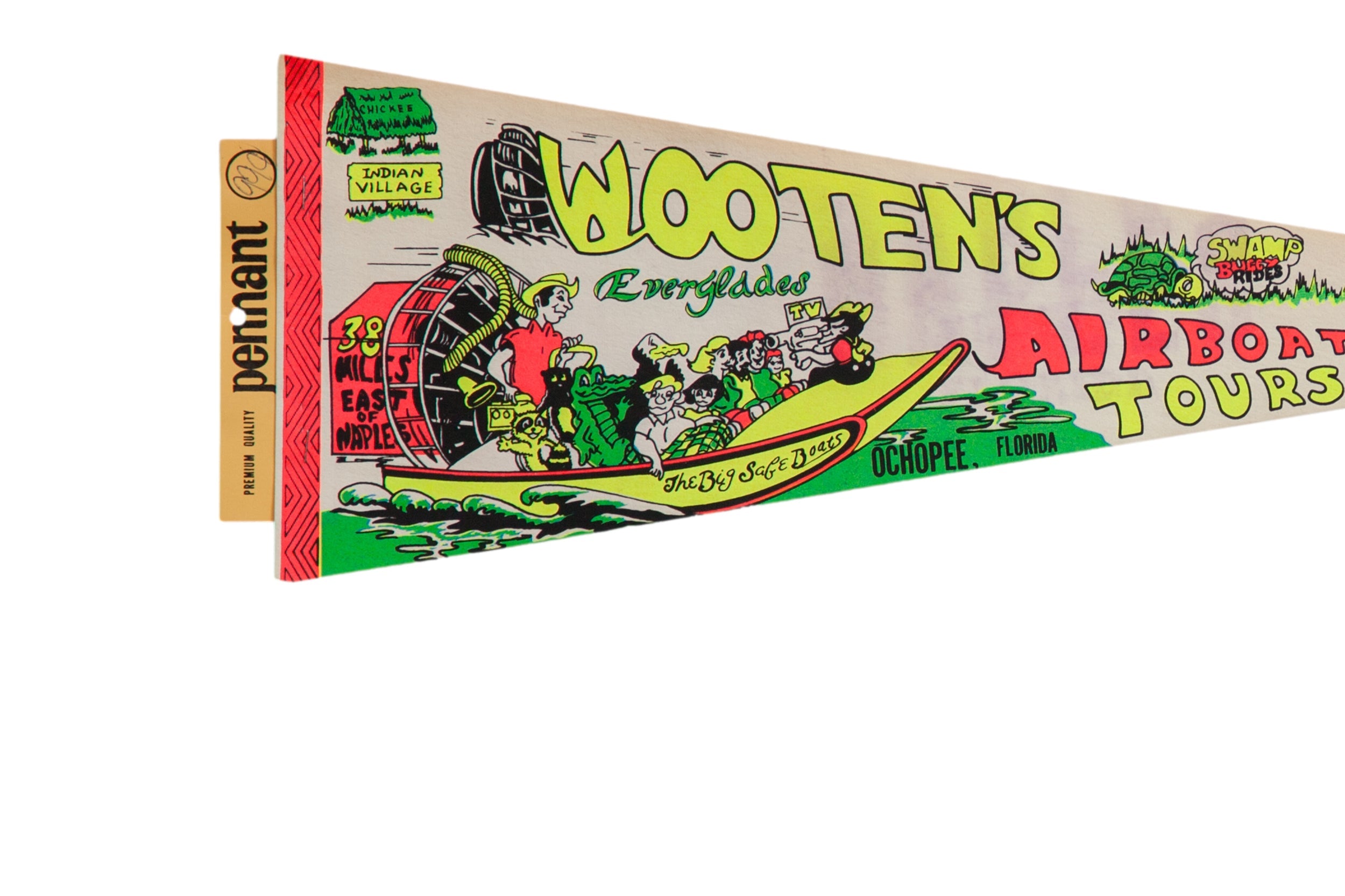 Vintage Wootens Airboat Tours Ochopee Florida Felt Flag Pennant // ONH Item: 12374, Image 1