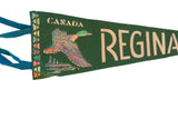 Left side of vintage green felt pennant with 