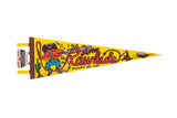 Vintage Rawhide Arizona's 1880 Town felt pennant with vibrant western graphics on a bright yellow field.