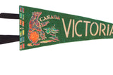 Colorful bear graphic detail on the vintage green felt Victoria Canada pennant.