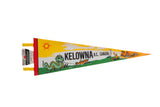 Vintage Kelowna BC Canada felt pennant shows sea creature on water skis, beach, 25x8 inches.