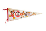 Vintage Mickey Mouse Club felt pennant with colorful marching characters and red trim, 30x11 inches.