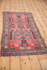 Vintage Mehreban runner detail: pale raspberry field, tree-of-life motifs, and bordered abrashes.