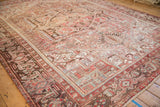 Distressed vintage Mehrivan carpet border with chocolate brown turtle samovar motif.