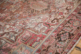 Distressed Mehrivan carpet border with traditional turtle samovar motif in faded red, brown, and blue.