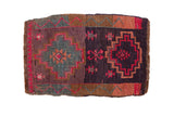 Distressed vintage Kars rug mat with double medallions in plum, teal, charcoal, and faded magenta.