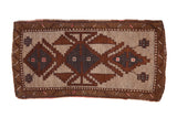 Vintage distressed Kars rug with a large stepped geometric medallion in copper, bronze, and silver tones.