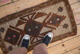 A view from above showing the scale and time-softened texture of a geometric Kars rug.