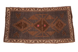 Vintage Distressed Kars rug mat, geometric medallion, bronze, charcoal, sand, and pink.