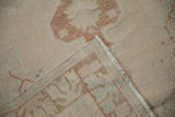 Distressed texture of vintage Oushak runner pile, showing machine-bound side and foundation.