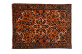 Vintage Hamadan rug, unique burnt orange floral field, starburst medallion, 2'1