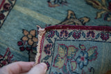 Detail of the finely woven foundation and red side cord selvage on an antique Persian Kerman mat.