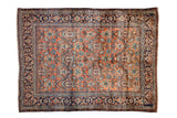 Fine vintage Bibikabad rug with a brick red tree of life pattern and a navy blue Turtle Samovar border.