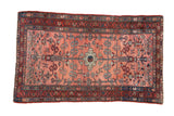 Traditional Vintage Mehriban rug, dusty raspberry field with medallion and tree of life motifs.