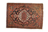Vintage Josan Sarouk rug, oversized medallion, floral vinery, navy and madder red, 3'x4'4
