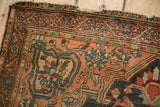 Josan Sarouk rug's meandering vine border with madder red, dusty blue, and sand hues.