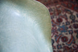 Seafoam green vintage Herman Miller chair surface, highlighting early fiberglass texture.