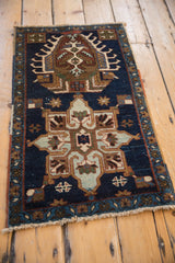 Detailed view of Heriz rug's meandering vine border and restored terracotta selvage.
