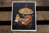 Artist K Chin's signature on the black background of the vintage Frankfurters lithograph.