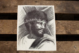 Authentic vintage Carty lithograph depicting Christ in black and white tones.